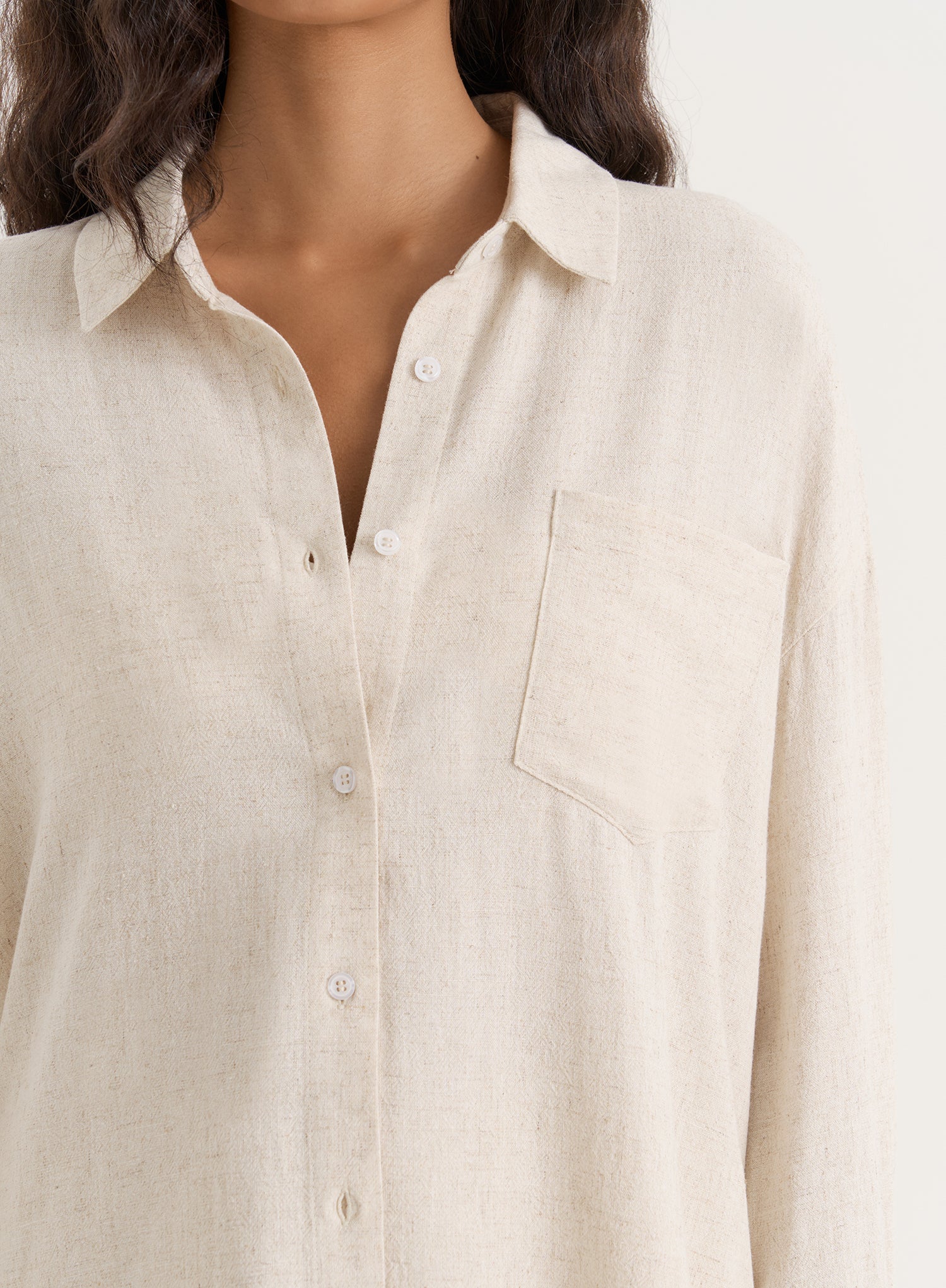 Beige Linen Blend Oversized Shirt